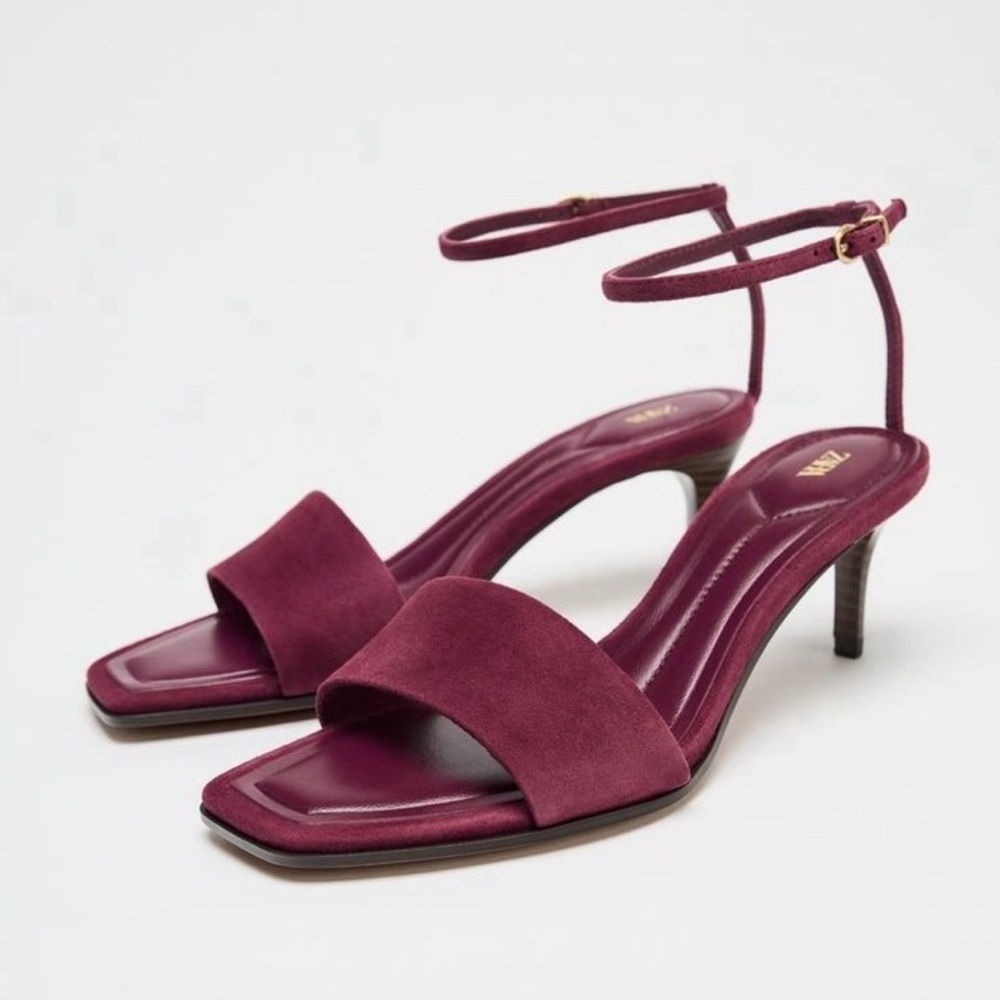 ZARA SUEDE MID-HEEL SANDAL 
Color: Burgundy Red * Size : 6.5 ( 37 )